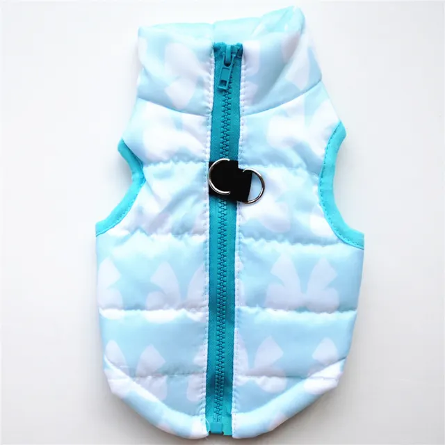New Dog Clothes Winter Thickened Dog Cotton padded Jacket Waistcoat Vest Down Silk Cotton Traction Buckle Blue Bow - Shop at LoveMi