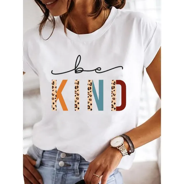 Women's Leopard Print Love Casual Retro Printed Plus Size Women's Clothing White T Short Sleeve Women Laqa30108 - Shop at LoveMi