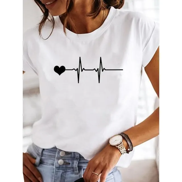 Women's Leopard Print Love Casual Retro Printed Plus Size Women's Clothing White T Short Sleeve Women Laqa30111 - Shop at LoveMi