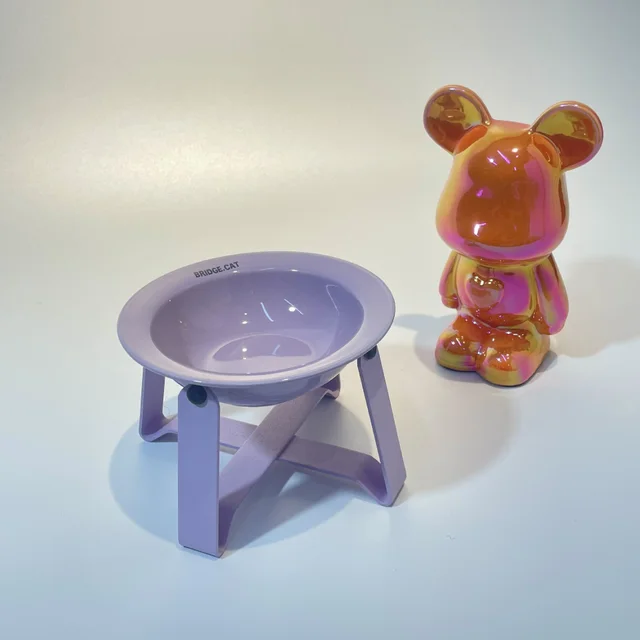 Ceramic Cat Bowl Cat Iron Frame High Leg Tableware Combination Fairy Dining Rack Cat Food Holder Purple Bowl - Shop at LoveMi