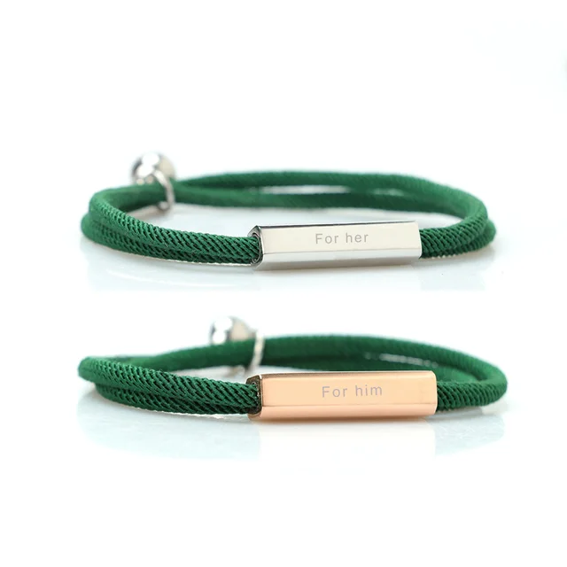 Stainless Steel Magnet Attractive Couple Bracelet Pair Green - Shop at LoveMi