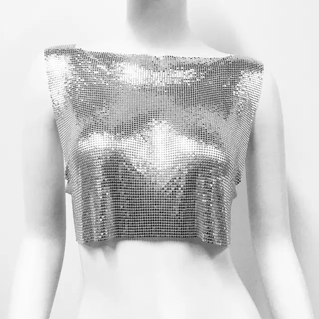 Women's Metal Sequins Top Sweet And Spicy Style Vest Silver - Shop at LoveMi