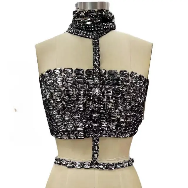 Bandage Rhinestone Halter Lace up Tube Top Black - Shop at LoveMi