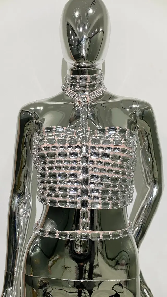 Bandage Rhinestone Halter Lace up Tube Top Silver - Shop at LoveMi