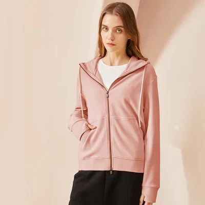 Fall Winter Coat Double Zipper Hooded Long Sleeve Warm Cardigan Women Gray Pink - Shop at LoveMi