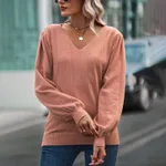 Temperament Leisure Long Sleeve V-neck Sweater - Orange