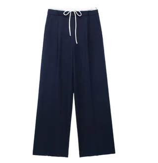 Knot Design Lace-up Side Zip Casual Trousers - Navy Blue