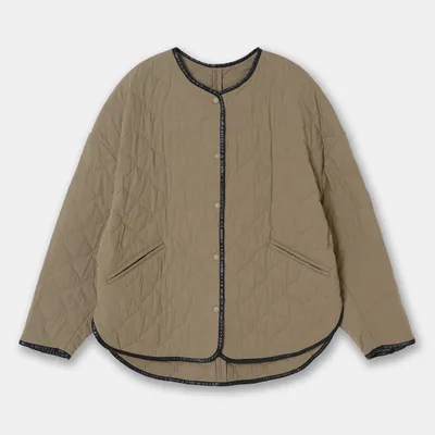 Collarless Short Rhombus Plaid Puffer Small Design Lightweight Cotton padded Jacket Swamp Green - Shop at LoveMi