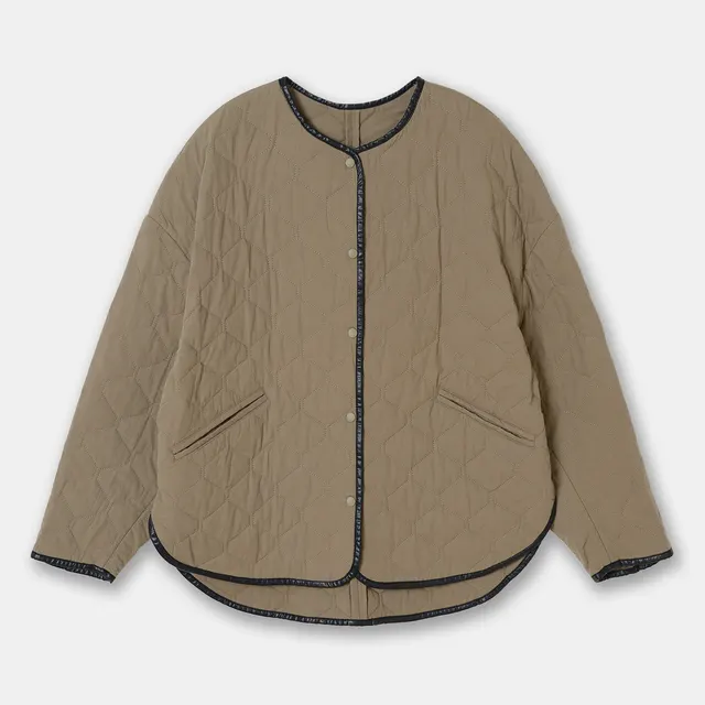 Collarless Short Rhombus Plaid Puffer Small Design Lightweight Cotton padded Jacket Swamp Green - Shop at LoveMi