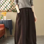 Women's Retro Artistic Fleece-lined Thick Mid-length Skirt - Brown