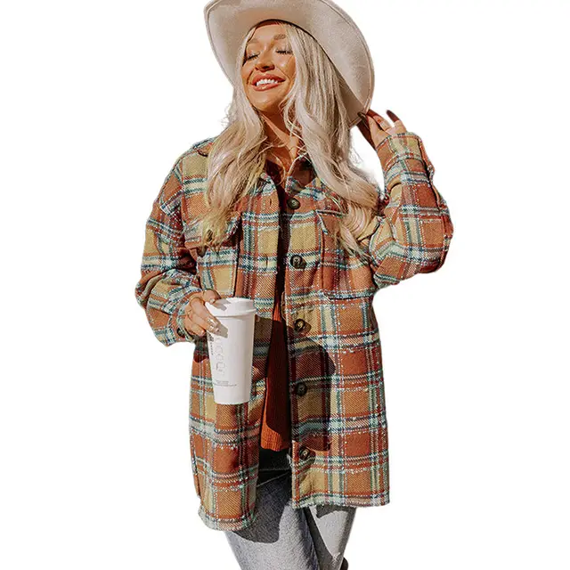 Loose Plaid Shirt Coat Women's Fashionable Outerwear Long sleeved Top Red - Shop at LoveMi
