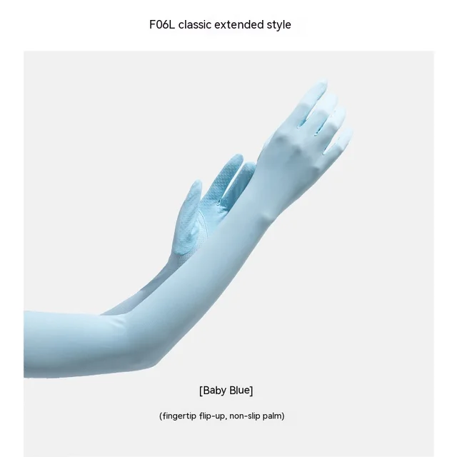 Nylon Ice Silk Long Sun Protection Ice Sleeve Gloves Women's UV Protection Sleeves Sun Protection Summer Long Arm Guard - F06L Classic Style Baby Blue