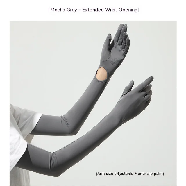 Nylon Ice Silk Long Sun Protection Ice Sleeve Gloves Women's UV Protection Sleeves Sun Protection Summer Long Arm Guard Wrist Opening Mocha Gray - Shop at LoveMi