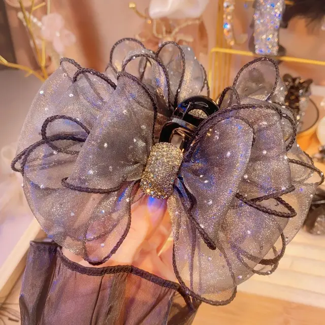 Mesh Double sided Rhinestone Large Korean Style Flower Women Starry Sky Silver Gray - Shop at LoveMi