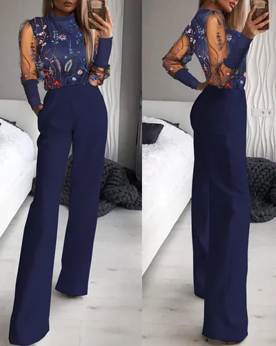 Trendy Shiny Mesh Dusting Powder Stitching High end Elegant Jumpsuit M 09271 Color - Shop at LoveMi