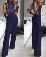 Trendy Shiny Mesh Dusting Powder Stitching High-end Elegant Jumpsuit - M-09271 Color - View 1