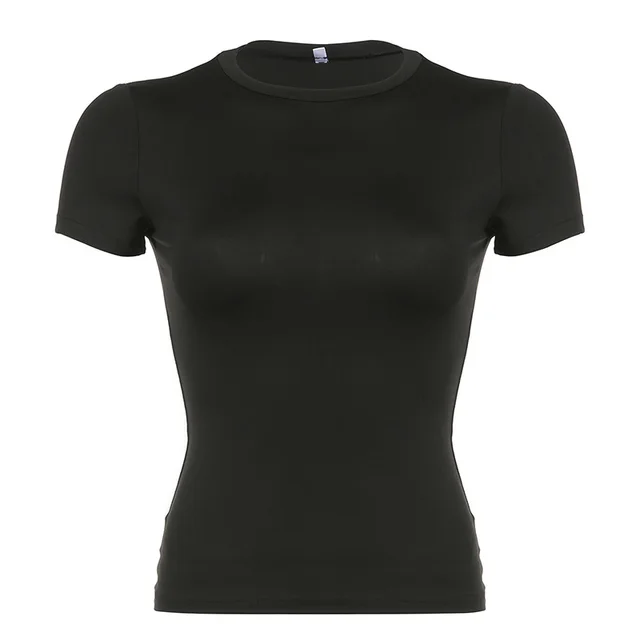 Minimalist Basic Pure Color Tight European And American Knitted Pullover Short Sleeve Black - Shop at LoveMi