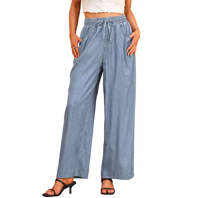 New Summer Women's Wide Leg Jeans European And American High Waist Can Be Worn Outside Trousers Loose Trousers Sky Blue - Shop at LoveMi