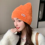 Winter Mink Cat Ears Plush Girl's Cap Warm Ear Protection Knitted Hat - Orange