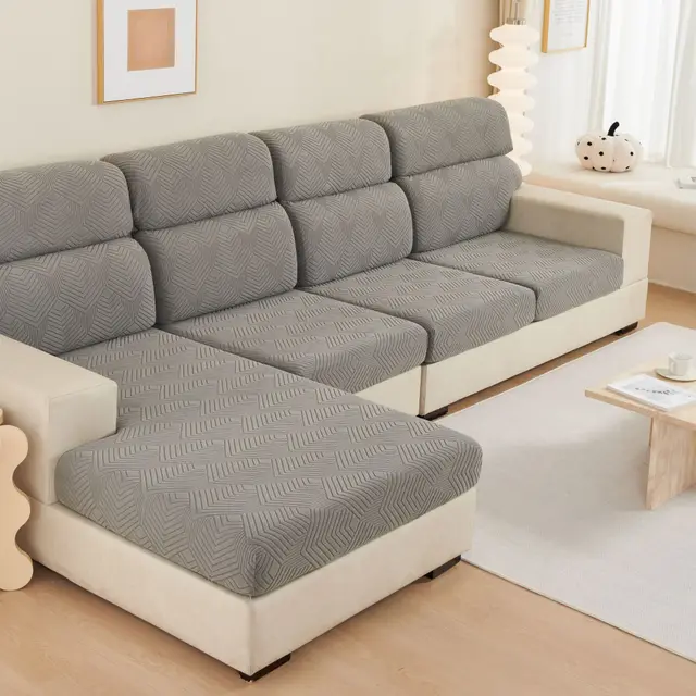 Plain Elastic Non slip Sofa Seat Cover Three dimensional Jacquard Velvet Elastic Mix and match Combination Sofa Time Sofa Height Dark Gray - Shop at LoveMi