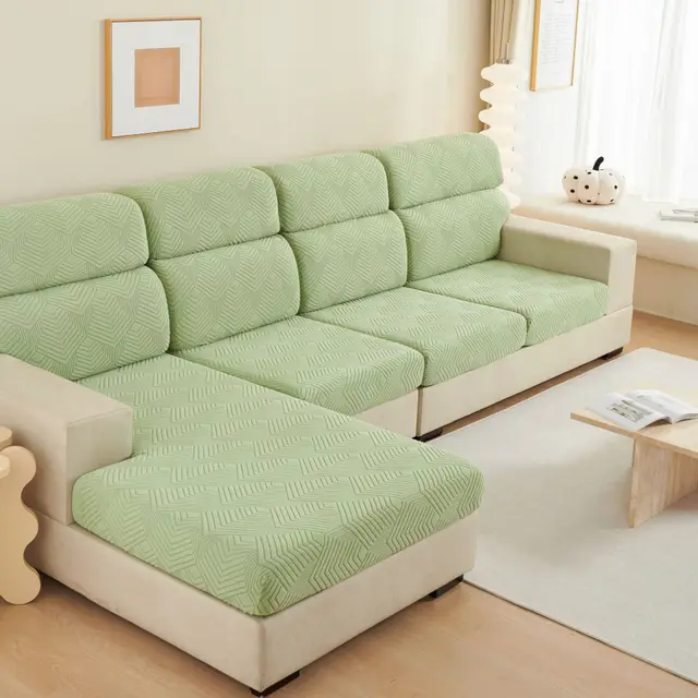 Plain Elastic Non slip Sofa Seat Cover Three dimensional Jacquard Velvet Elastic Mix and match Combination Sofa Time Sofa Tea Matcha Green - Shop at LoveMi