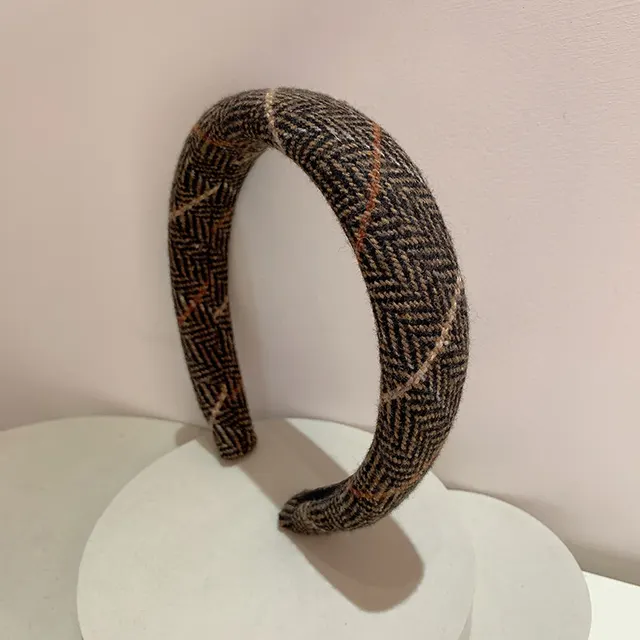 Gentle Temperament Warm Tone Plaid Woolen High Skull Top Sponge Headband Brown - Shop at LoveMi