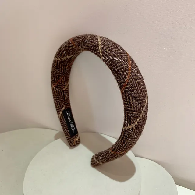 Gentle Temperament Warm Tone Plaid Woolen High Skull Top Sponge Headband Red Brown - Shop at LoveMi