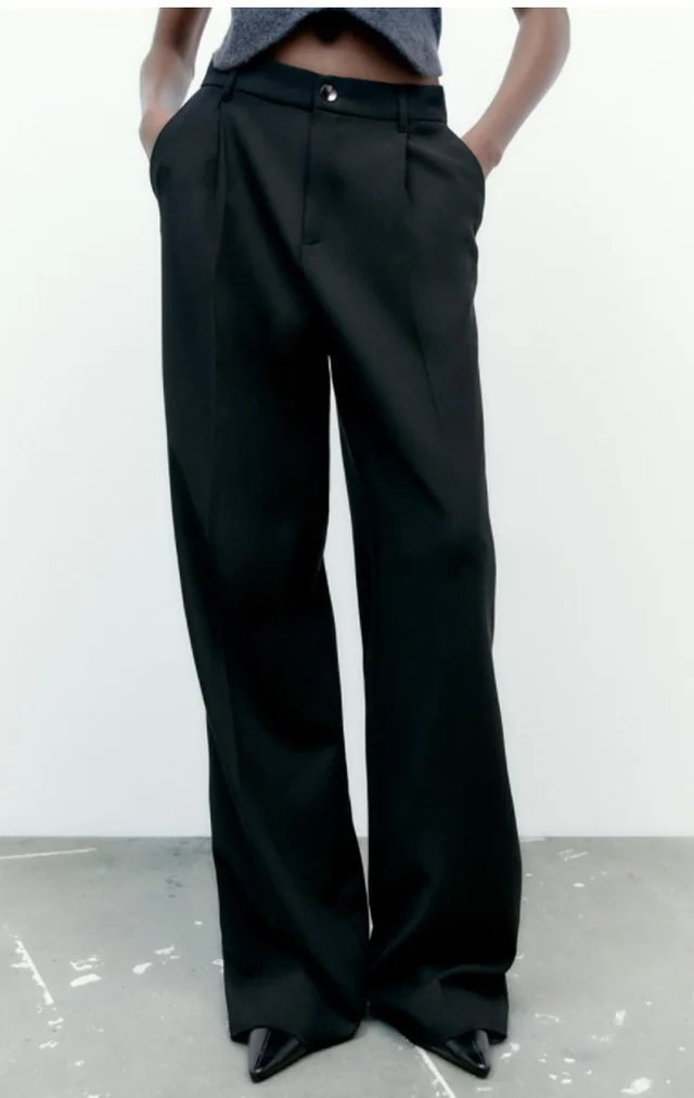 Casual Zipper And Button Closure Front Pleated Design High Waist Trousers Black - Shop at LoveMi