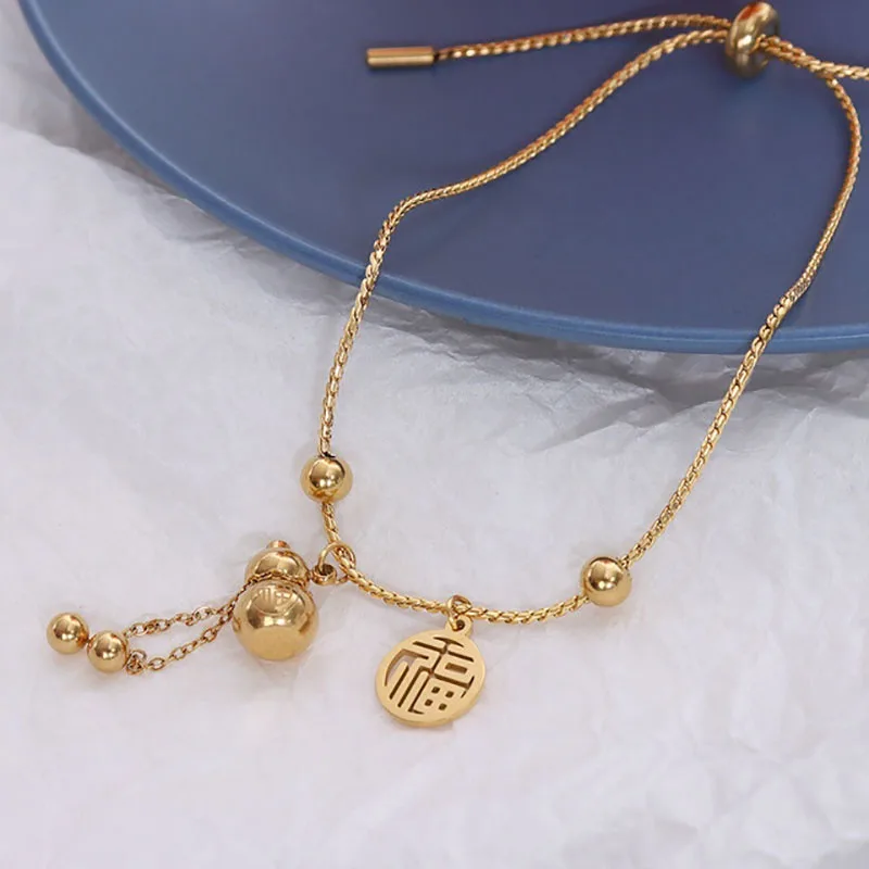 18K Gold Design Sense Jewelry Blessed Gourd Pull Bracelet - Bracelet Gold