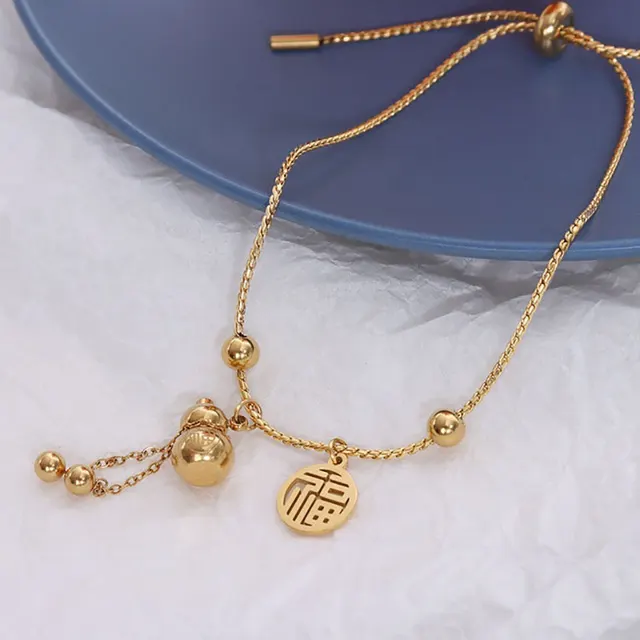 18K Gold Design Sense Jewelry Blessed Gourd Pull Bracelet Bracelet Gold - Shop at LoveMi