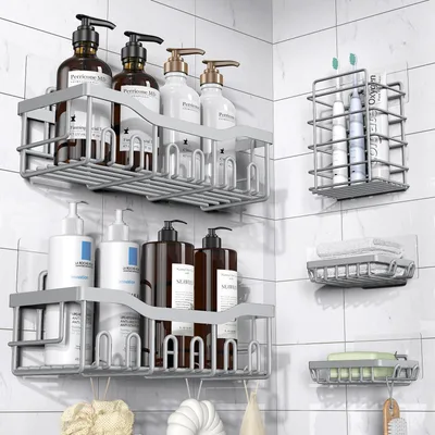 Stainless Steel Bathroom Rack Five piece Suit Light Gray - Shop at LoveMi
