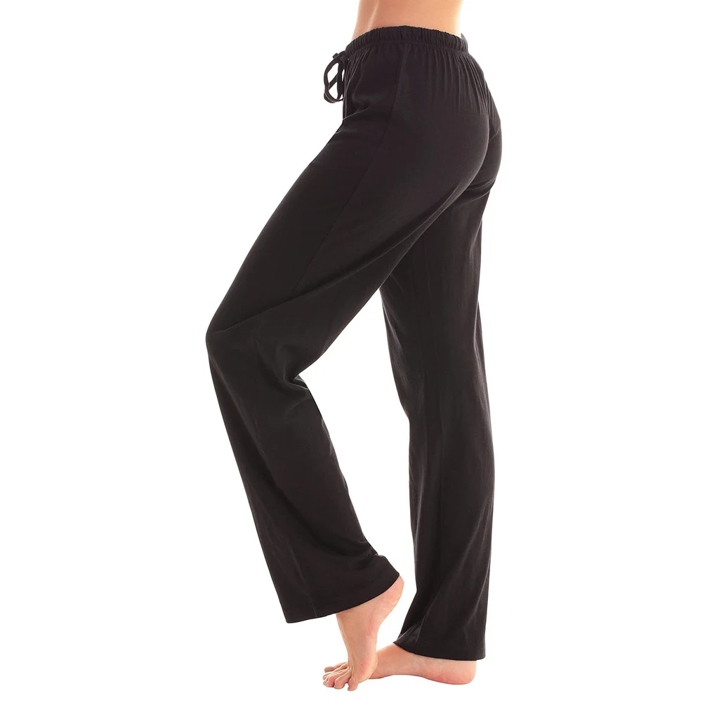 Drawstring Plaid Print Trousers Casual Loose Sports Home Pants Women - Black