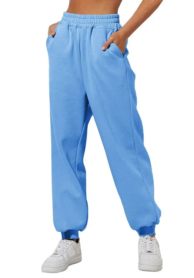 Women's Trousers With Pockets High Waist Loose Jogging Sports Pants Comfortable Casual Sweatshirt Pants Sky Blue - Shop at LoveMi
