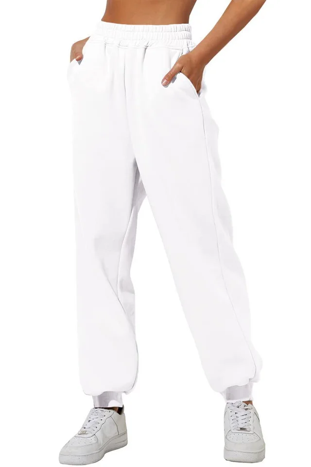 Women's Trousers With Pockets High Waist Loose Jogging Sports Pants Comfortable Casual Sweatshirt Pants White - Shop at LoveMi