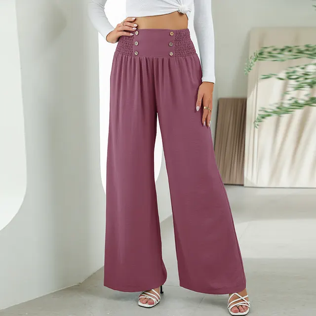 Fashion Straight Wide Leg Pants Elastic High Waist Casual Trousers For Women Purple - Shop at LoveMi