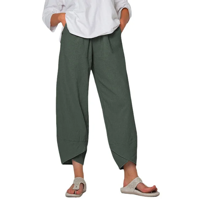 Cotton And Linen Wide Leg Pants Solid Color High Waist Loose Casual Trousers For Women Grey - Shop at LoveMi