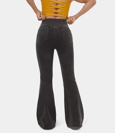 High Imitation Denim Bell bottom Pants Cross border Hip Lifting European And American Women Bell bottom Pants Black Gray - Shop at LoveMi