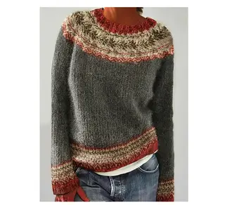 Women's Sweater Round Neck Multicolor Loose Fashion Pullover Sweater - Lb1139Opo