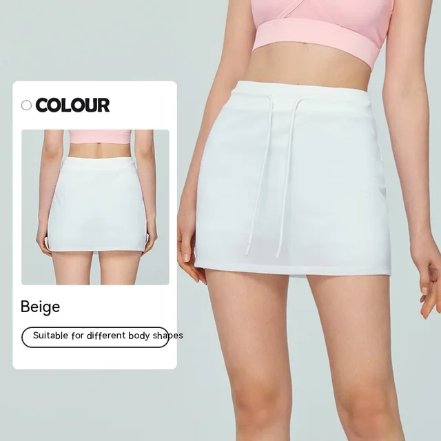 Spring And Summer Mesh Yarn False Two Pieces Sports Skirt Beige - Shop at LoveMi