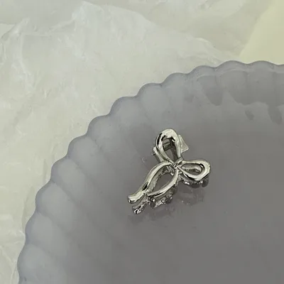 Color Bow Mini Side Bangs Small Jaw Clip Side Clip Princess Hair Claw Silver - Shop at LoveMi