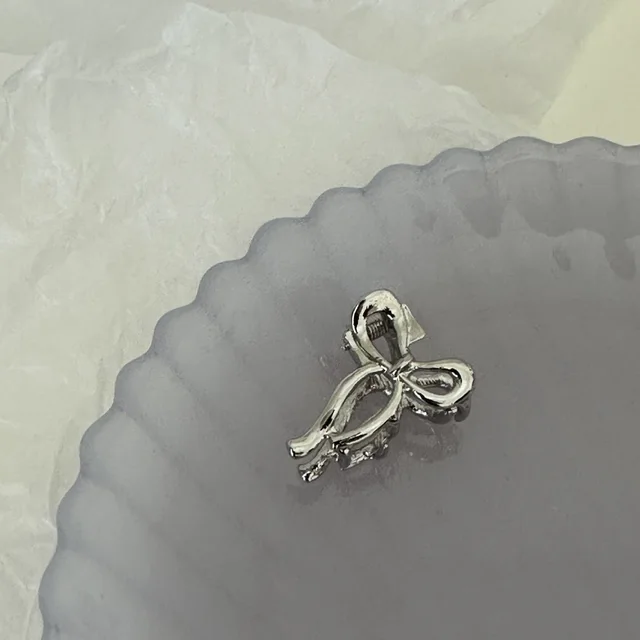 Color Bow Mini Side Bangs Small Jaw Clip Side Clip Princess Hair Claw Silver - Shop at LoveMi