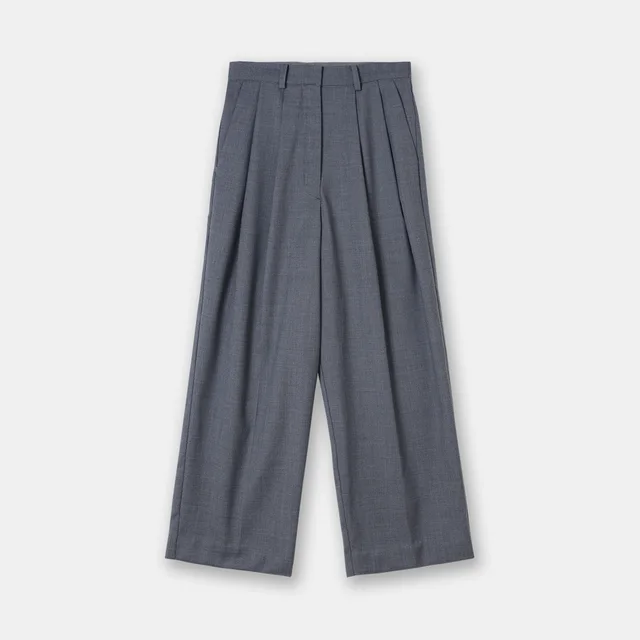 Casual Style Wide Leg Pleated High Waist Trousers Dark Gray Gray - Shop at LoveMi