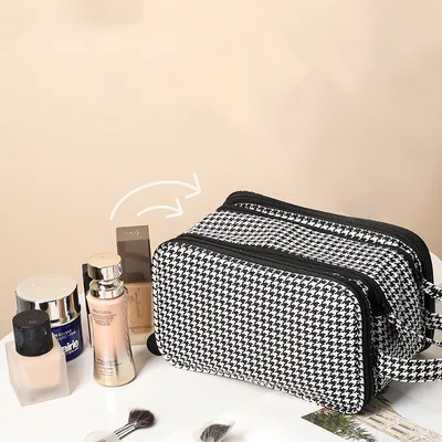 Women's Fashion Large Capacity Suitcase Cosmetic Bag Houndstooth - Shop at LoveMi