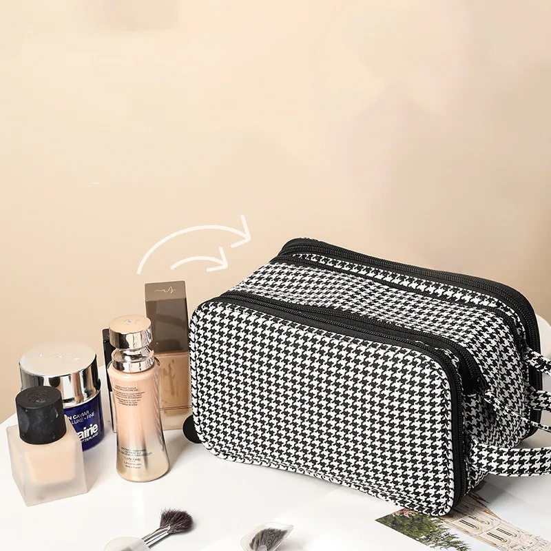 Women's Fashion Large Capacity Suitcase Cosmetic Bag - Houndstooth