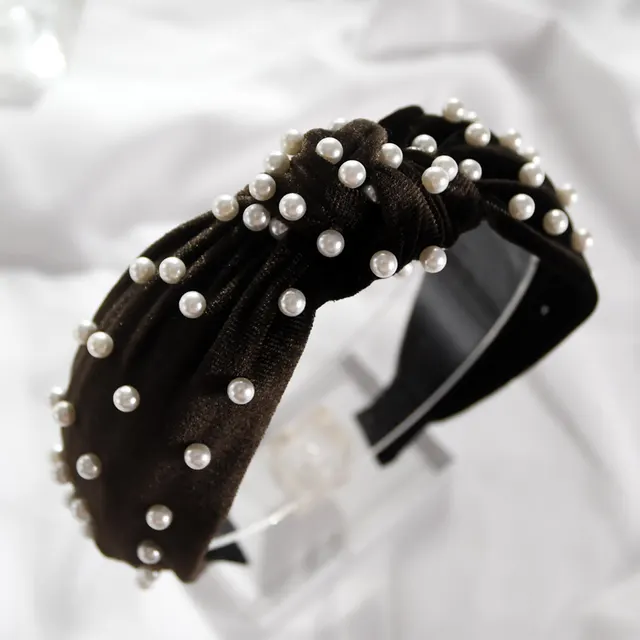 Nail Pearl Velvet Knot Hair Hoop Coffee - Shop at LoveMi
