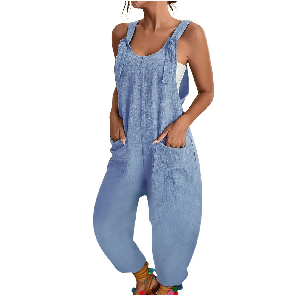 Women's Fashion Splicing Sling Jumpsuit Sky Blue - Shop at LoveMi