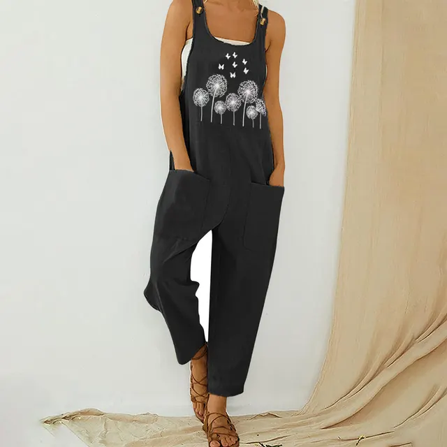 Oversized Loose fitting Pattern Print Bib Large Pocket 1821 Black - Shop at LoveMi