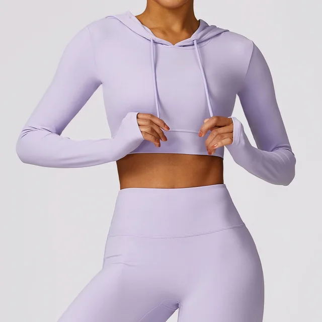Outdoor Running Exercise T shirt Hooded Workout Clothes Top Romantic Purple Lavender, soft purple - Shop at LoveMi