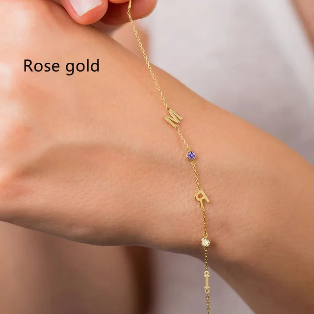 Water Diamond Bracelet Titanium Steel Women's 26 English Letters Rose Gold - Shop at LoveMi