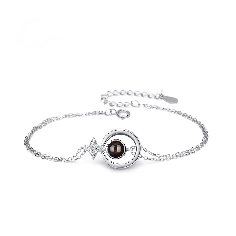 Women's S925 Round Diamond Embedded Star Bracelet White Gold Color - Shop at LoveMi